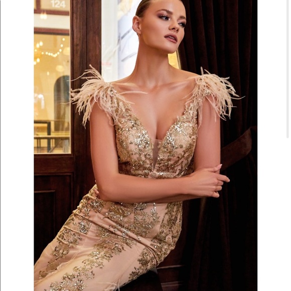 Feathered Mermaid Evening Gown - Picture 3 of 7